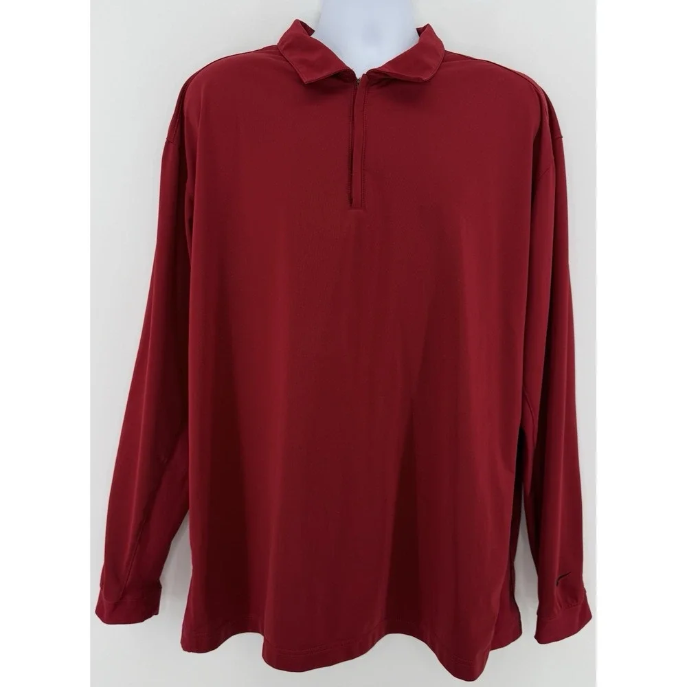 Nike Golf 1/4 Zip Pullover Men XL Dark Red‎ Dri Fit Long Sleeve Performance